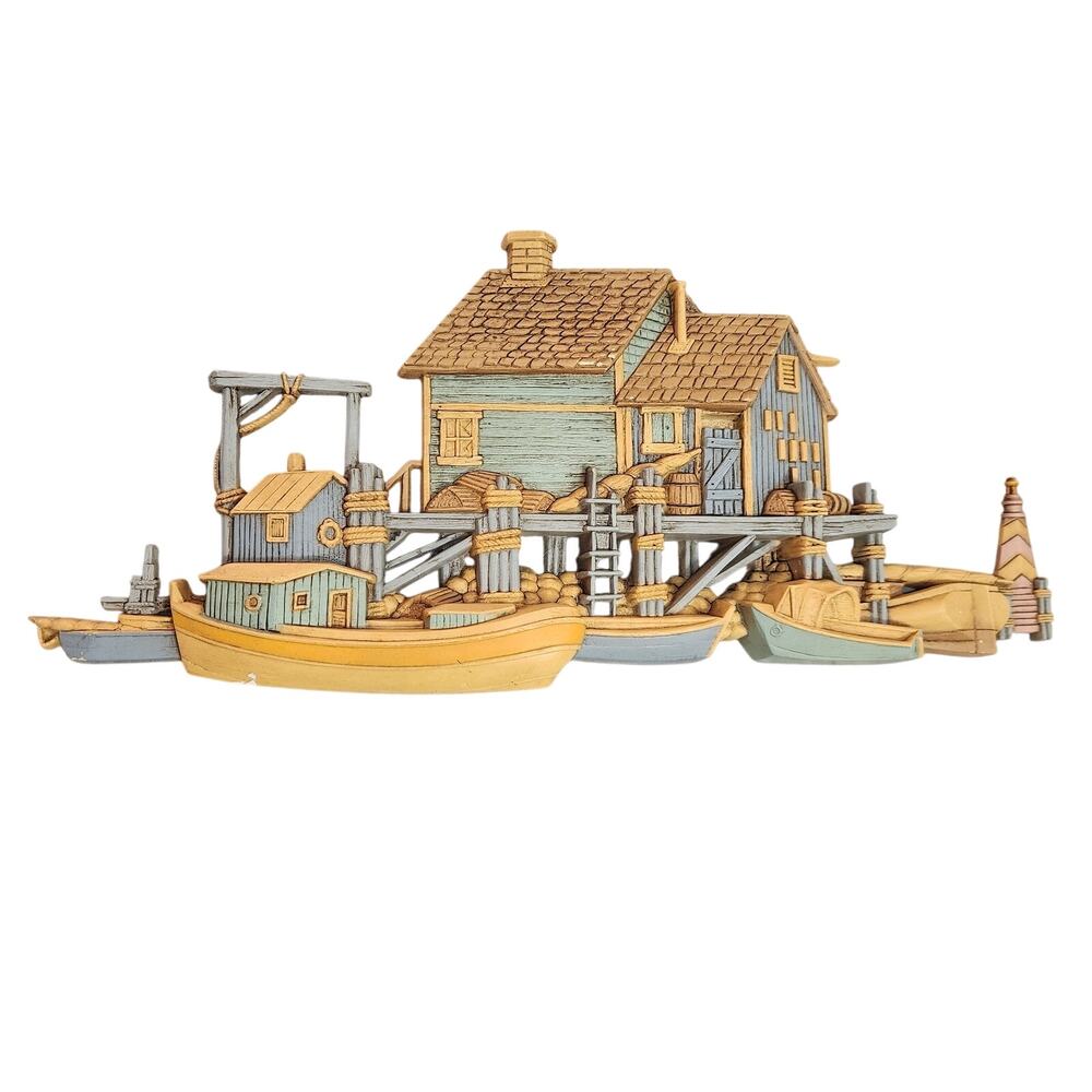 Vintage Burwood Fishing Boat‎ Warf Dock Harbor Wall Hanging Plastic 1977